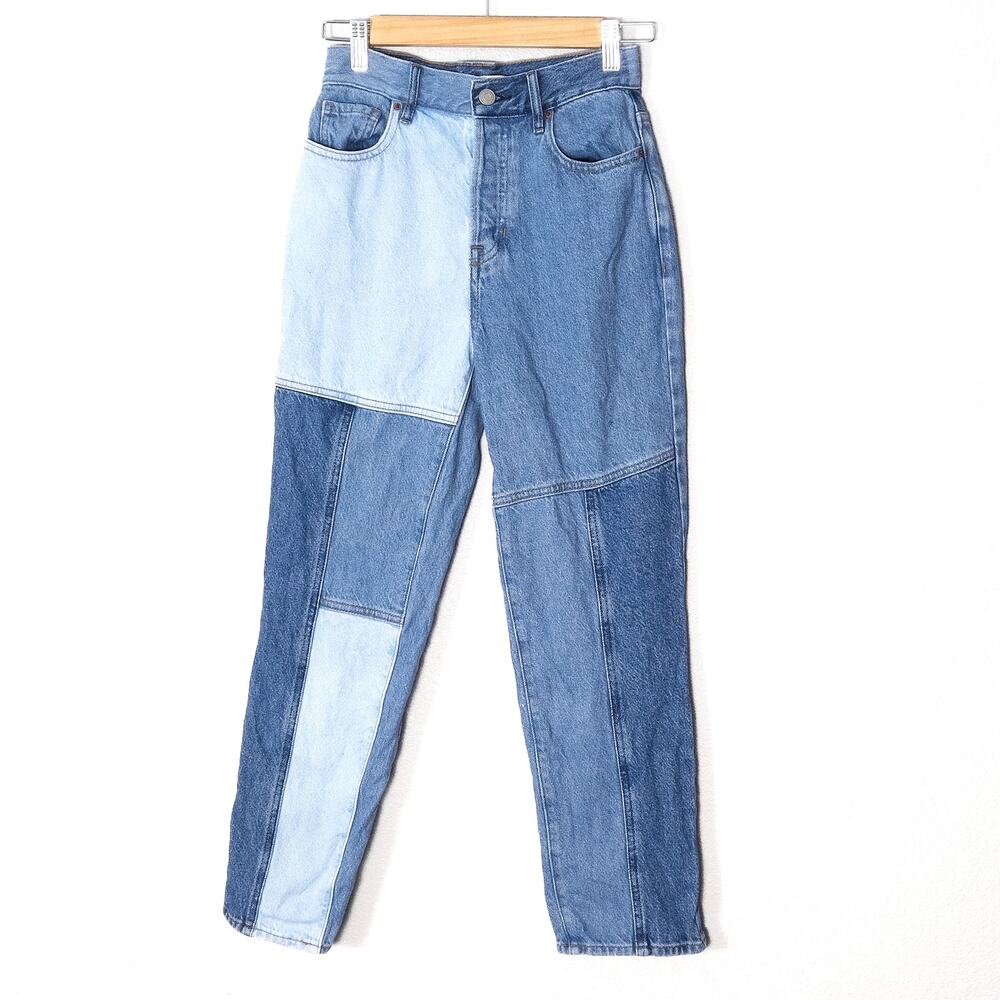 PacSun Patchwork High Rise Straight Jeans Size 24 Blue Colorblock Denim